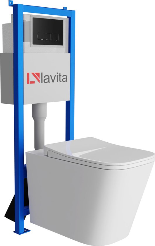 Lavita LAV 101 Voorwandelement voor toilet 40 cm wandmontage, diepspoelbak, wc Brava, zwart, spoelrandloos bedieningspaneel LAV 200.3.4, zwart, complete set