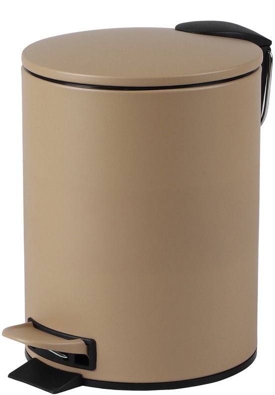 Poubelle à pédale Urban Living Toulon - beige - 3 litres - métal - L17 x H23 cm - fermeture soft- WC/salle de bain