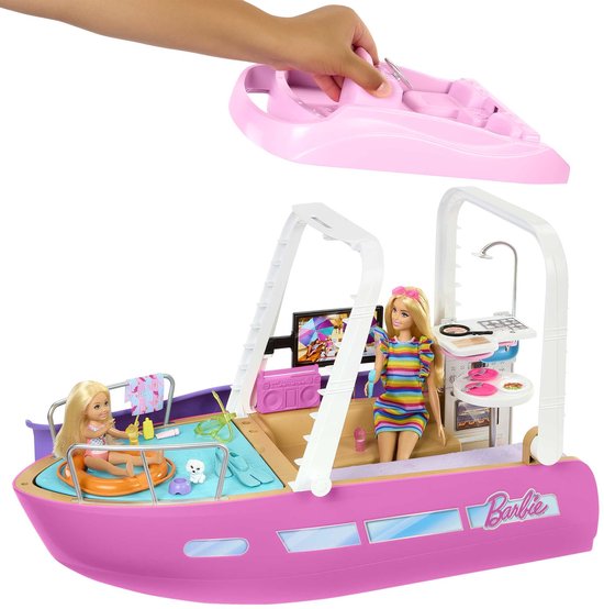 Barbie Droomboot - Speelset met barbie meubels en glijbaan Barbie Droomboot - Speelset met barbie meubels en glijbaan