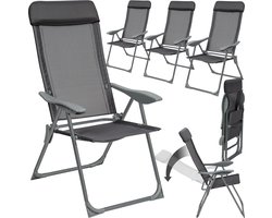 tectake®- Set van 4 Tuinstoelen met Hoge Rugleuning – Aluminium – Klapstoel 5-voudig Verstelbaar met Armleuningen – Fauteuil met Ligfunctie – Tuinmeubelen voor Terras en Camping – Antraciet