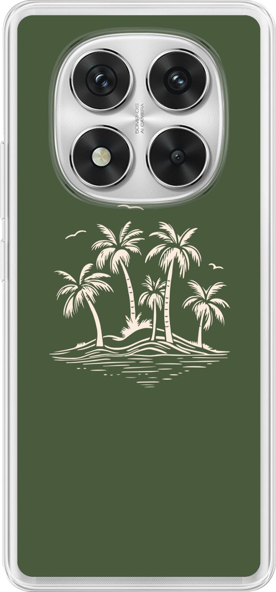 Telefoonhoesje Geschikt voor Redmi Note 14 Pro+ hoesje - Palmbomen - Strand - Groen - Beige - Tropisch - Siliconen Telefoonhoesje Telefoonhoesje