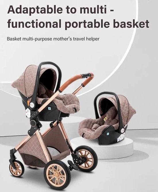 Mookes 3-In-1 Lichtgewicht Kinderwagen Luxe Hoog Landschap Kinderwagen Voor Pasgeborenen Compacte Regenhoes Kinderwagen Voor Baby Black van Merkloos — afbeelding 2