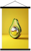 Posterhanger incl. Poster 120x180 cm - Schoolplaat - Avocado - Discobal - Geel - Glitter - Textielposter - Zwarte latten