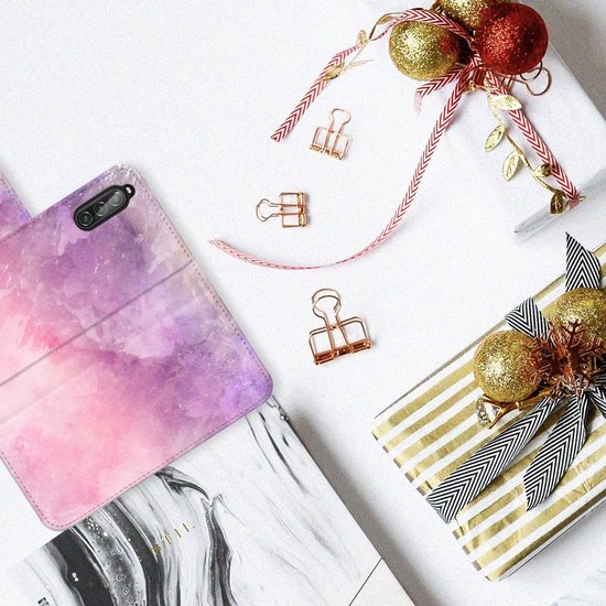 Coque Téléphone Sony Xperia 10 II Housse en Cuir Etui de Protection pour Peinture Rose Pourpre