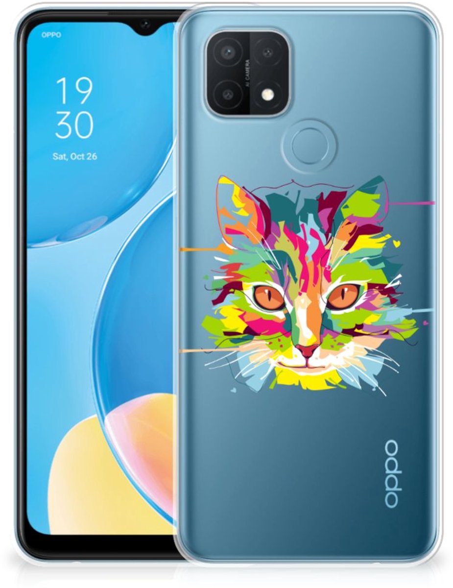 OPPO A15 Telefoonhoesje met Naam Cat Color