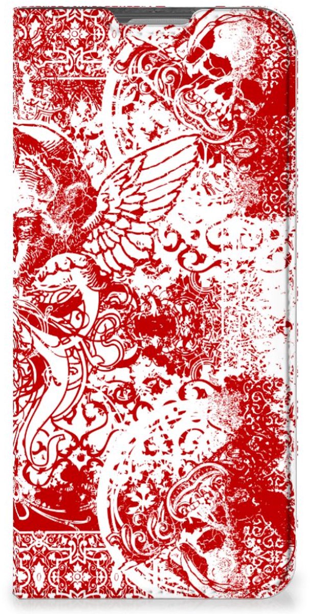Mobiel BookCase OPPO Reno8 Lite Angel Skull Rood