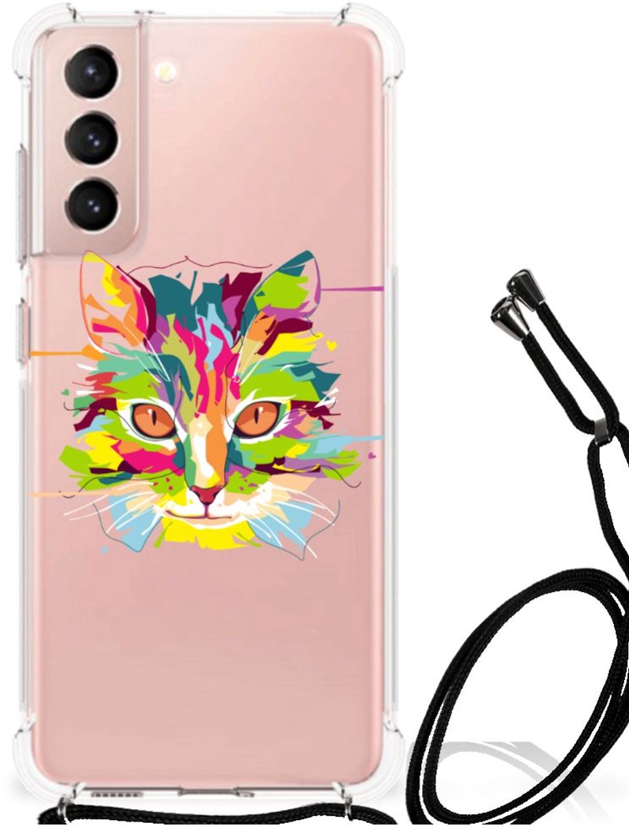 Samsung Galaxy S21 FE Stevig Bumper Hoesje Cat Color