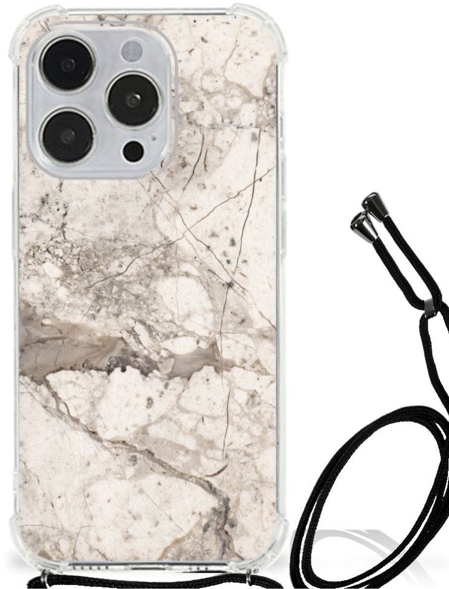 iPhone 14 Pro Anti-Shock Hoesje Marmer Beige