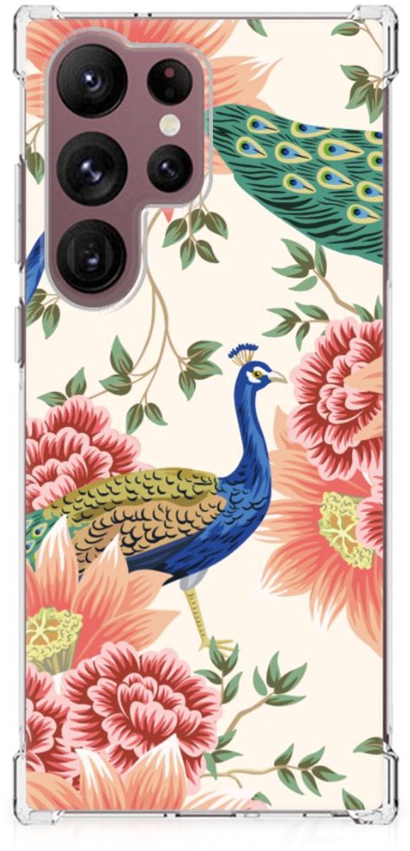 Case Anti-shock voor Samsung Galaxy S23 Ultra Pink Peacock