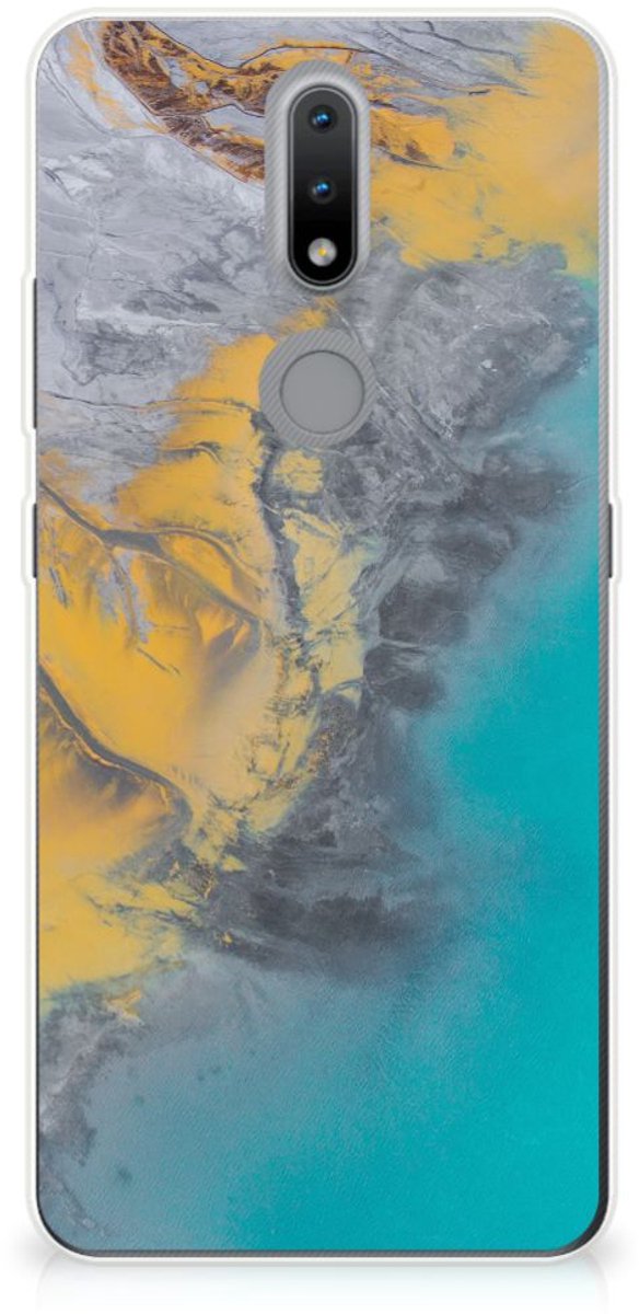 Nokia 2.4 TPU Siliconen Hoesje Marble Blue Gold