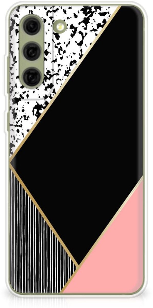 Samsung Galaxy S21FE TPU Hoesje Zwart Roze Vormen