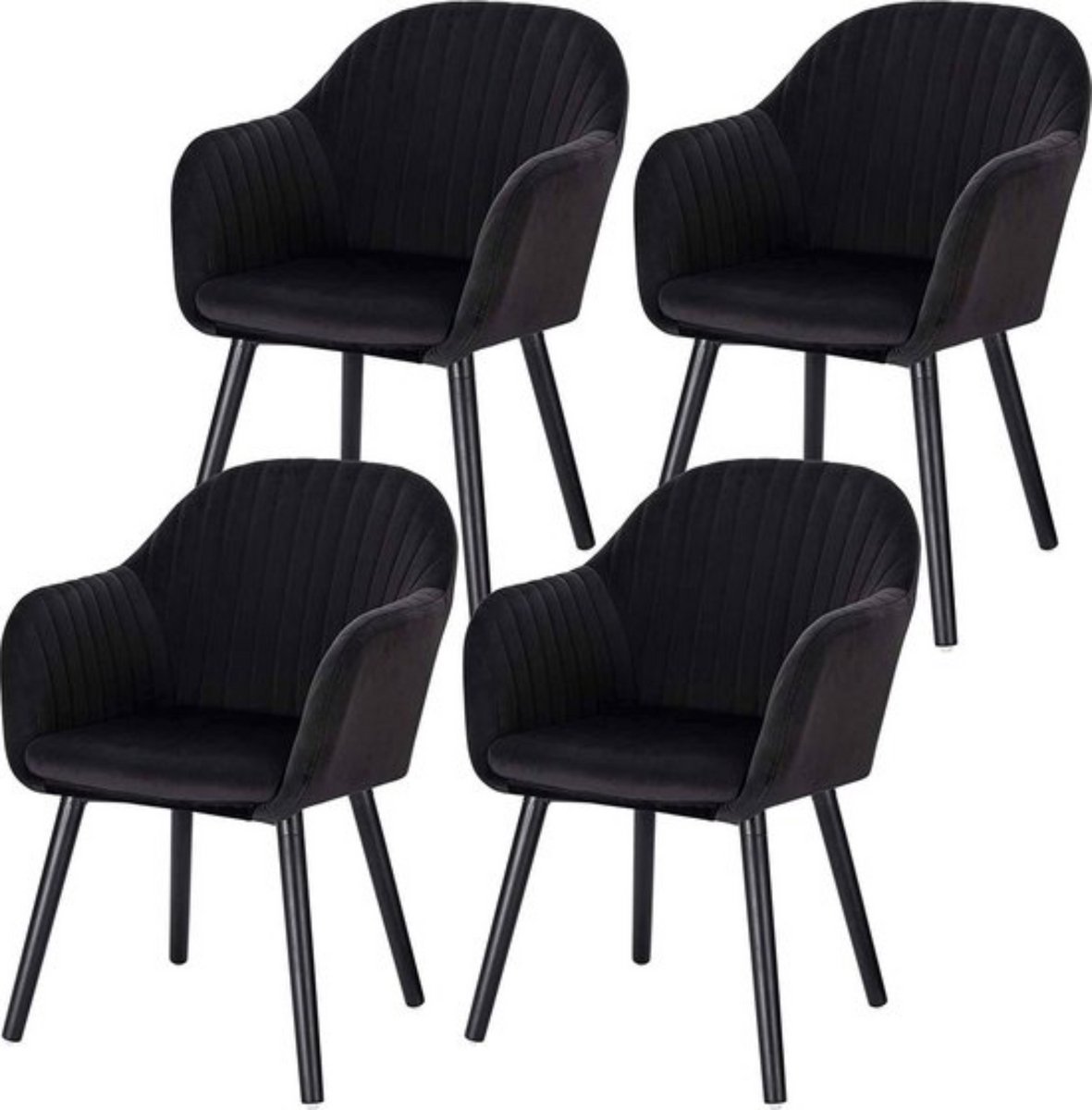 In And Outdoormatch Set van 4 velvet kuipstoelen - stevige constructie - zachte zitervaring - met armleuning - geschikt voor diverse interieurs - zwart - 40x40x81 cm