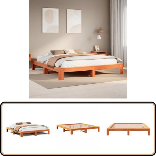 vidaXL - Cadre de lit - sans - matelas - solide - bois de pin - marron lavé - 180x200 - cm