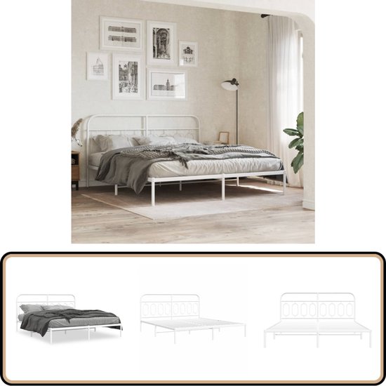 vidaXL - Bedframe - met - hoofdbord - metaal - wit - 193x203 - cm