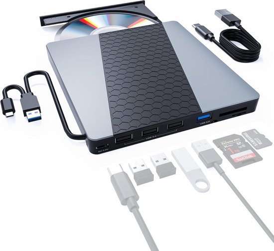 HATOKU Externe cd-dvd-drive, USB 3.0 & Type-C draagbare cd-dvd-brander