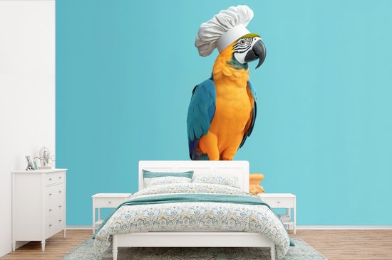 Behang - Fotobehang Papegaai - Koksmuts - Grappig - Vogel - Breedte 390 cm x hoogte 260 cm