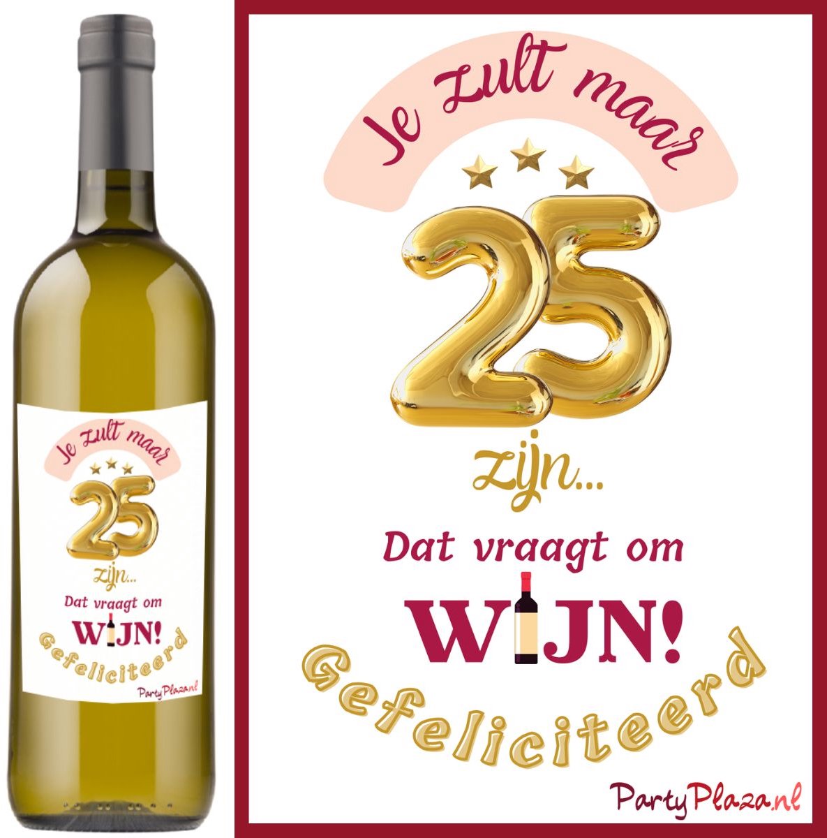 Wijnetiket 25 jaar - Wijnlabel 25e Verjaardag - Flesetiket wijn cadeau
