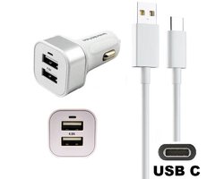 OneOne auto oplader met 2 poorten + 2,0m sterke USB C kabel. Krachtige 24 Watt autolader past op Huawei pura 70 / 70 Pro / 70 Pro + / 70 Ultra, Enjoy 70x, MatePad 12x, MatePad Air, MatePad Pro 11 / Pro 12.2 / Pro 13.2