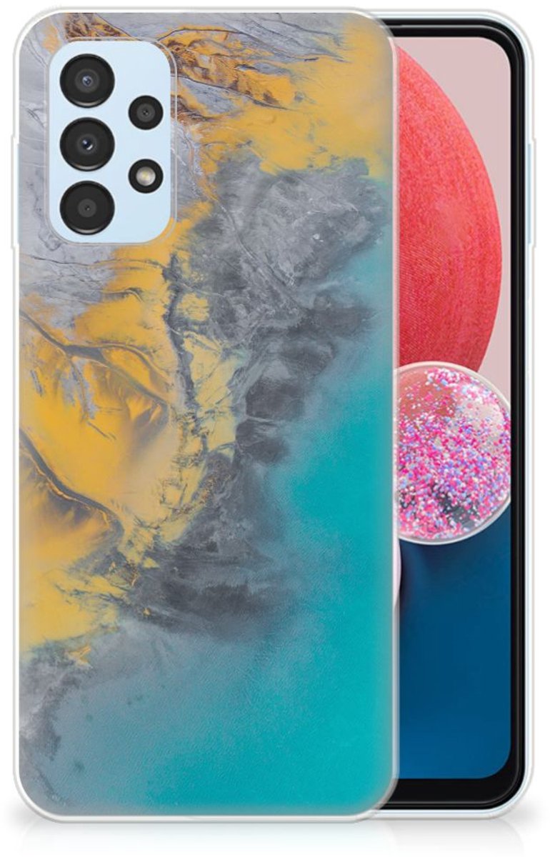 Back Cover voor Samsung Galaxy A13 4G TPU Siliconen Hoesje Marble Blue Gold