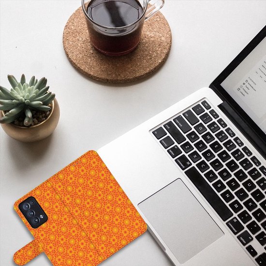 PU Premium Housse pour OPPO Reno 6 Pro+ 5G Portefeuille Batik Orange