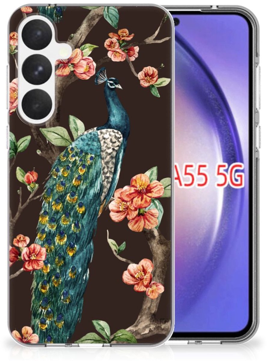 Samsung Galaxy A55 TPU Hoesje Pauw met Bloemen