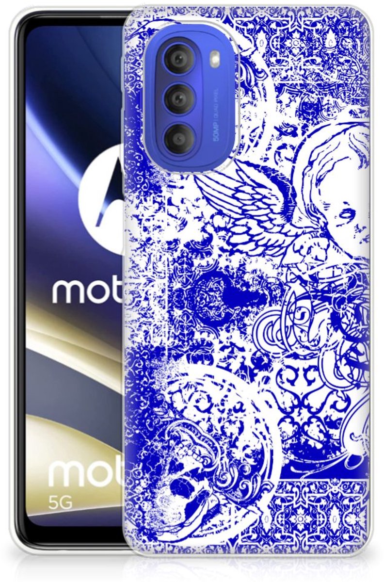 Silicone Back Case Motorola Moto G51 5G Angel Skull Blauw