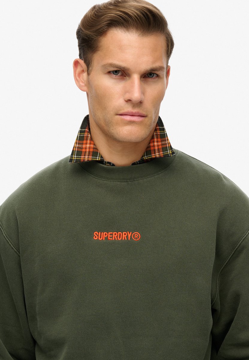Superdry Micro Logo sweatshirt met ronde hals en losse pasvorm Heren Truien Khaki