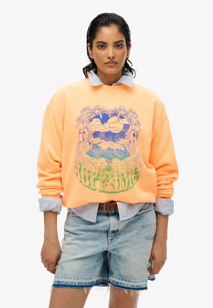 Superdry Psych Surf Loose sweatshirt met ronde hals Dames Truien Oranje