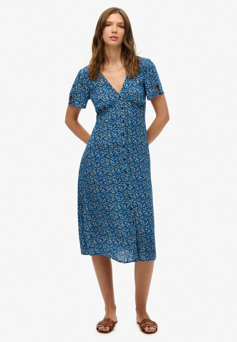 Superdry Bedrukte midi-teadress met knopen en korte mouwen Dames Jurken Sea Breeze Floral Print