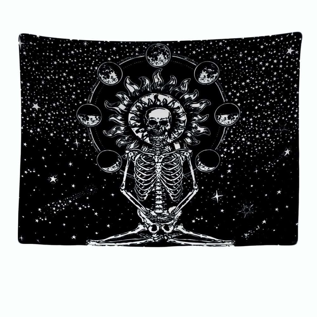 Decoratie Versiering - Wandkleed binnen - Wandtapijt - Skelet - Tarot Kaarten - Muurkleed - Wanddoek Stof - 200 x 150 cm - Wanddecoratie - Wandhanger - Muurhanger - Fotobehang - Poster - Ulticool - Woonkamer - Slaapkamer - Zwart - Wit