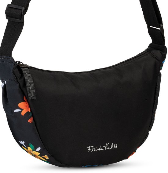 Sac bandoulière Frida Kahlo Moon Bag Fleur Zwart