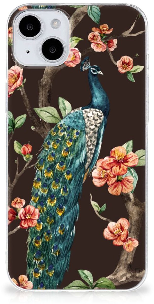 iPhone 15 TPU Hoesje Pauw met Bloemen