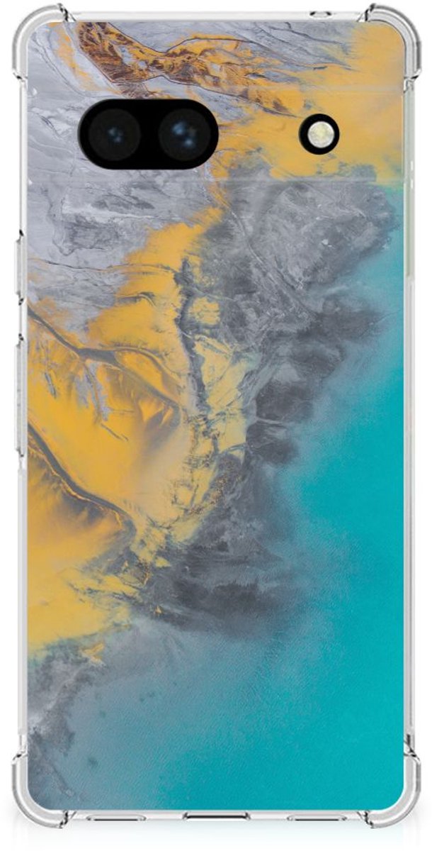 Google Pixel 7A Anti-Shock Hoesje Marble Blue Gold