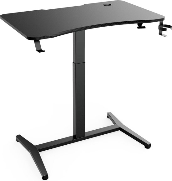 Airlift Verstelbaar Gaming Bureau - 100x60 cm - In Hoogte Verstelbaar van 76 tot 117 cm - Zit Sta Bureau - Ergonomisch Gaming Bureau - Inclusief Koptelefoonhaak en Bekerhouder - Stalen Frame - Carbon Fiber Tafelblad - Staand Bureau - Zwart