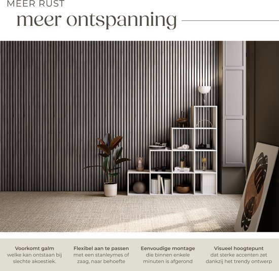 tectake® Akoestische Panelen - Set van 2 - Akoestisch Wandpaneel - 60 x 120 cm - 1,44 m² - Wandpanelen met Aanpasbare Grootte - Lattenwand van MDF en Houtfineer - Geluidsisolatie - Stijlvolle Wanddecoratie - Eenvoudige Montage - Eiken Lichtgrijs