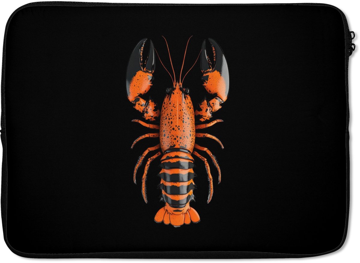 Laptophoes 13 inch - Kreeft - Oranje - Zwart - Modern - Laptop sleeve - Binnenmaat 32x22,5 cm - Zwarte achterkant