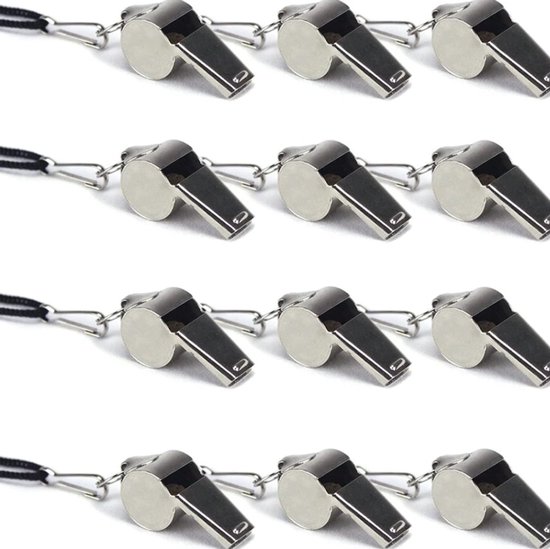 Set de 12 sifflets d'urgence en acier inoxydable - Sifflet en métal robuste avec cordon pour arbitres, entraîneurs, sauveteurs d'urgence , Basketbal , football , Voetbal