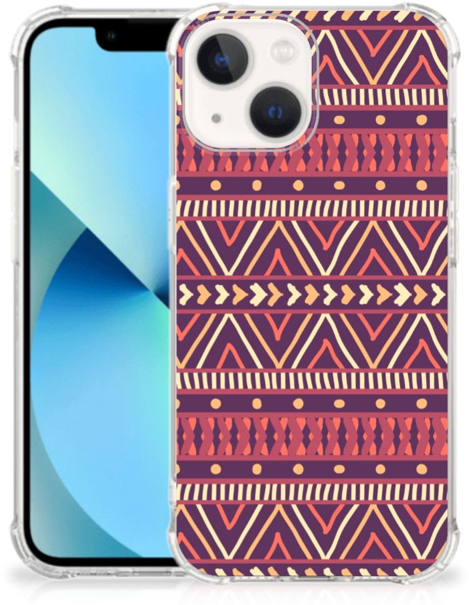 iPhone 13 mini Doorzichtige Silicone Hoesje Aztec Paars