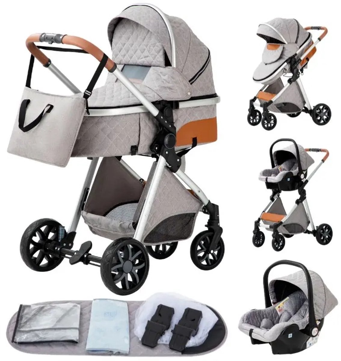Kinderwagen 3 In 1 Lichtgrijs Plooibuggy - Kinderwagen - €219,95