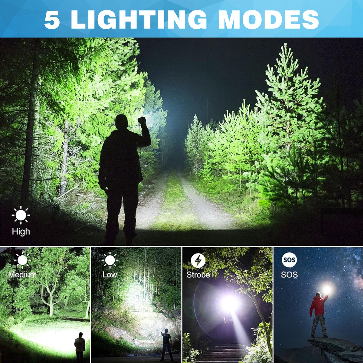Militaire Zaklamp LED Oplaadbaar - Inclusief Batterij en Oplader – Waterbestendige Zaklantaarn van YONO — cadeau in Sport & Outdoor - foto 7