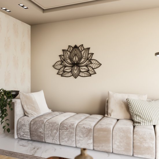iwa concept - Mandala en métal - Décoration murale - Décoration murale fleur de lotus - Cadeau de pendaison de crémaillère - Plaque murale en métal - Argent - 67x43 cm