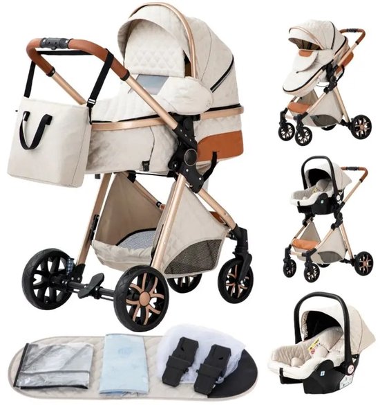 Kinderwagen 3 In 1 Opvouwbare Buggy - Cream - Kinderwagen - €219,95