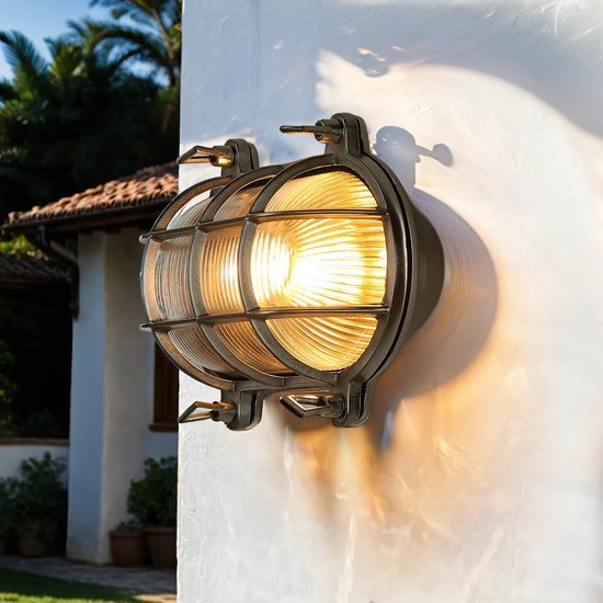 Licht-Erlebnisse Wandlamp buiten messing in brons donker mat IP44