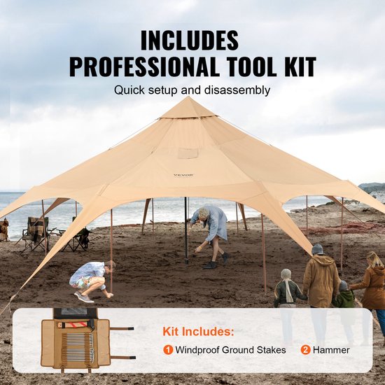 VEVOR Bell Tent 5 X 2,8 M Yurttent Tc Katoen en Zware Ijzeren Palen Met Een Oxford-Doek Grondzeil Campingtent 8-Persoons Familietent 8 Raamgroeptent voor Buitenavonturen van Vevor — afbeelding 5