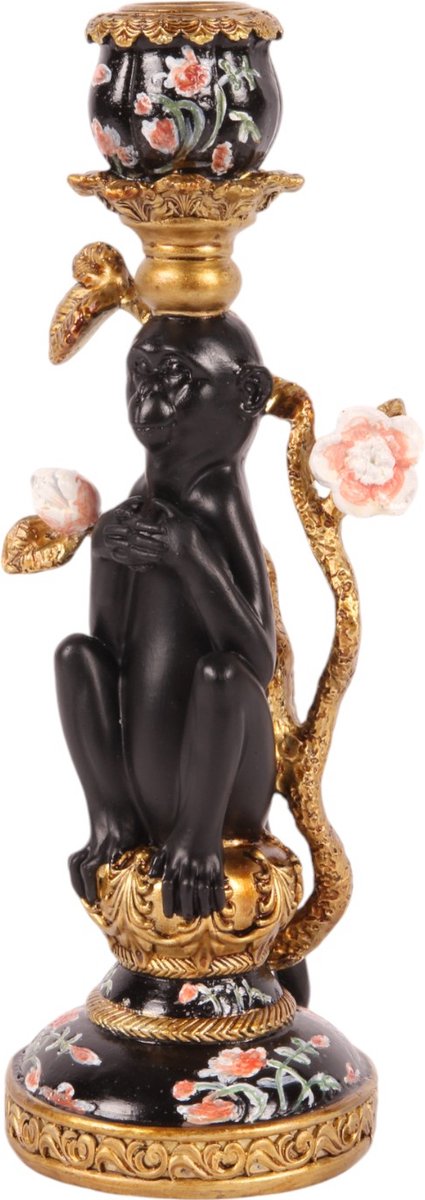 Baroque Kandelaar - Kandelaar Aap 25.5 cm - Zwart - Resin - 25.5x9x9 - Polyresin Black