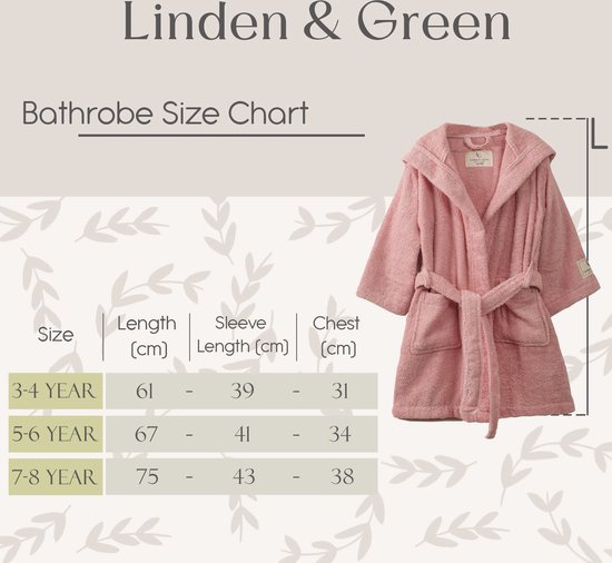 Linden&Green - Peignoir enfant %100 Katoen - Badjas Enfants - Peignoir enfants Filles - Badjas Enfants Filles - Badjas Filles - Badjas enfant - peignoir bébé - Peignoir enfants - peignoir enfants - Rose - 110/116 - 5-6 ans