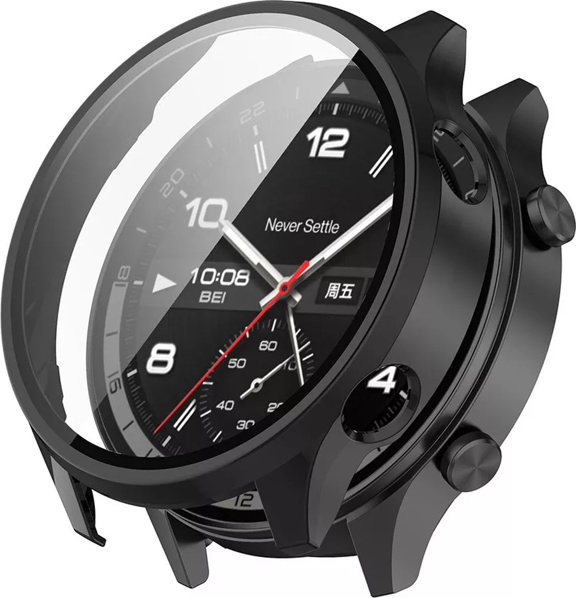 Strap-it Hard case hoesje met screen protector - geschikt voor de OnePlus Watch 2R (zwart)