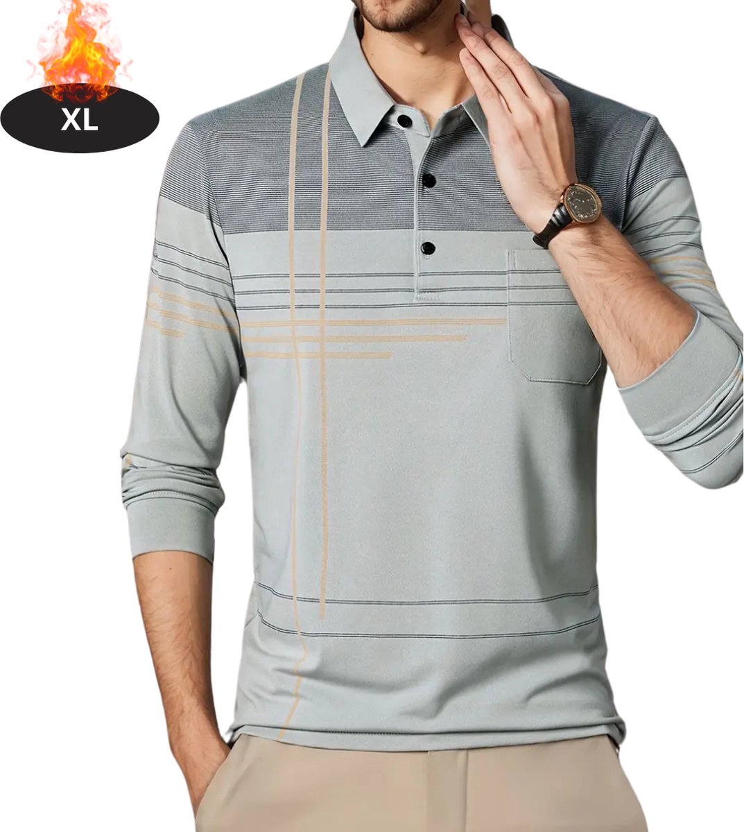 Nivard Poloshirt Heren T-Shirt Heren Shirt Overhemd Polo Shirt Lange Mouwen Lichtgrijs