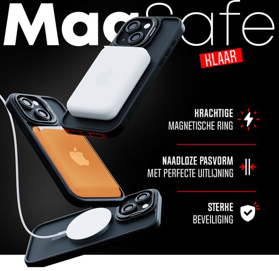 Coque de téléphone adaptée à iPhone 15 - Ensemble 2 en 1 - Coque + 2 Protecteurs d'appareil photo - Étui MagSafe - Avec support de téléphone - Zwart - Transparent
