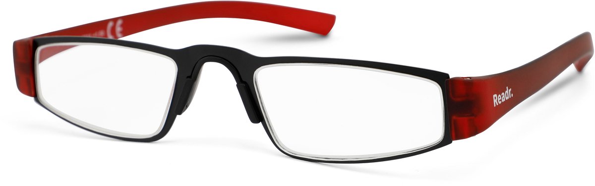 Leesbril Readr. LIMO – Kleur zwart/rood – Sterkte +1.50 – Model lookover - Lichtmetalen montuur– Unisex leesbril – Extra lange rubberized veren – Hoogwaardige kwaliteit – Geschikt voor dagelijks gebruik